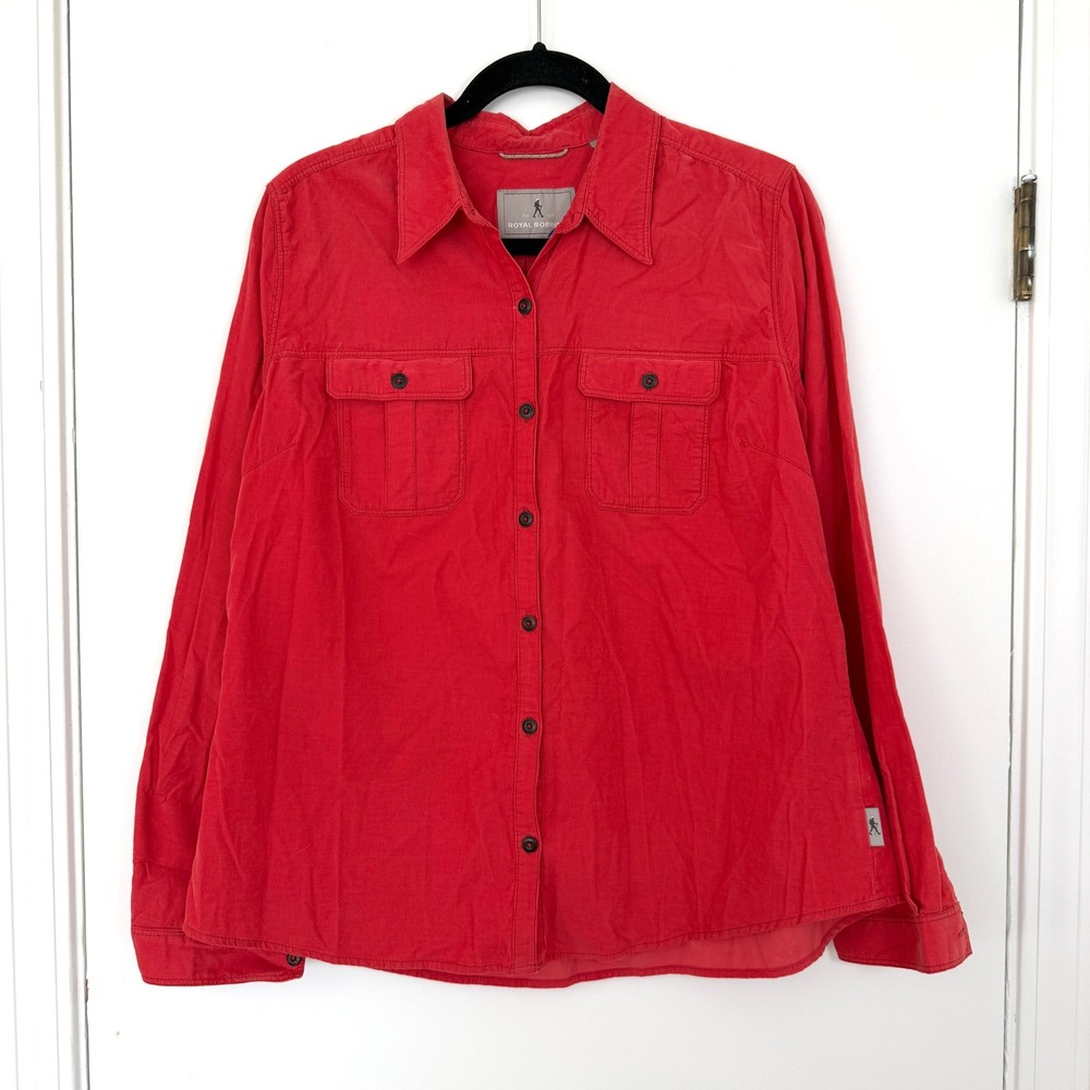 Royal Robbins Womens Red Corduroy Long Sleeve Button Down Shirt Large Hiking